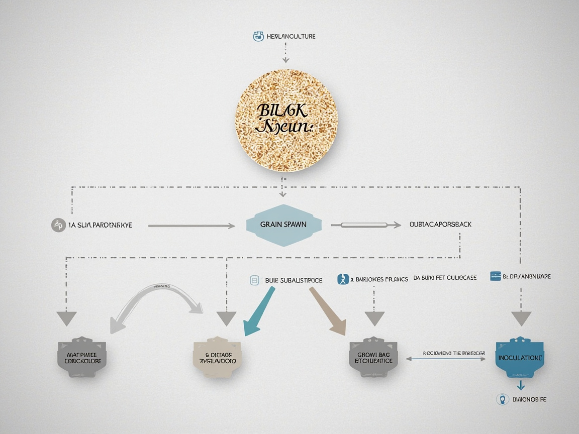 Decision flowchart: kit → agar or LC → grain spawn → bulk substrate → fruiting mushrooms