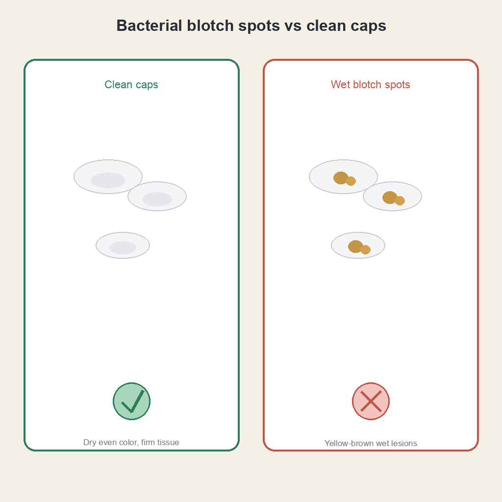 Bacterial blotch spots versus clean mushroom caps