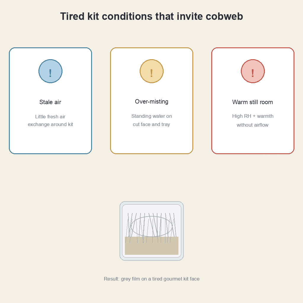Tired kit conditions that invite cobweb mold