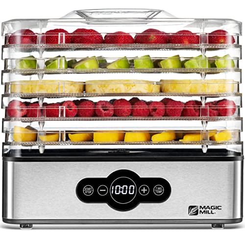 Magic Mill Food Dehydrator Machine, 5 Stackable Stainless Steel Trays, 48H Digital Adjust