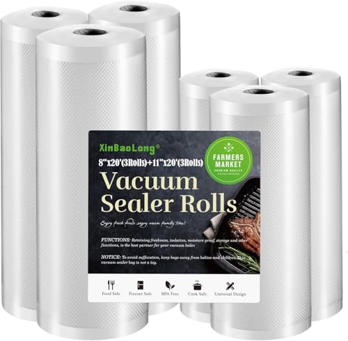 xinbaolong Vacuum Sealer Bags for Food, 6 Pack Rolls