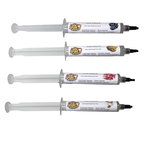 Spore n' Sprout 4 Pack Oyster Mushroom Liquid Culture Blue, Gold, Pink, King