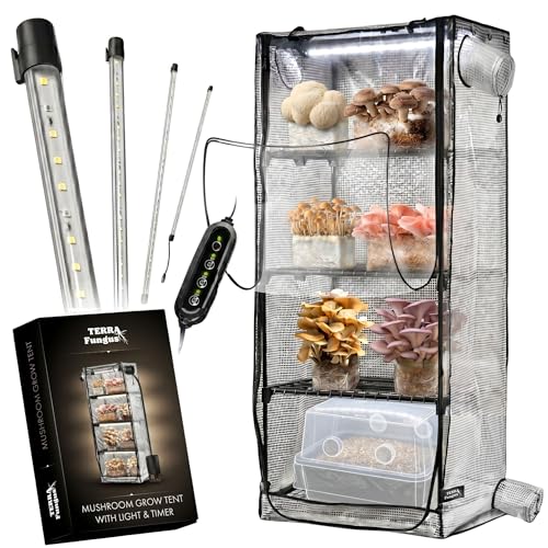 Mushroom Grow Tent with 6500K LED Light & Timer, 4-Tier Shelves