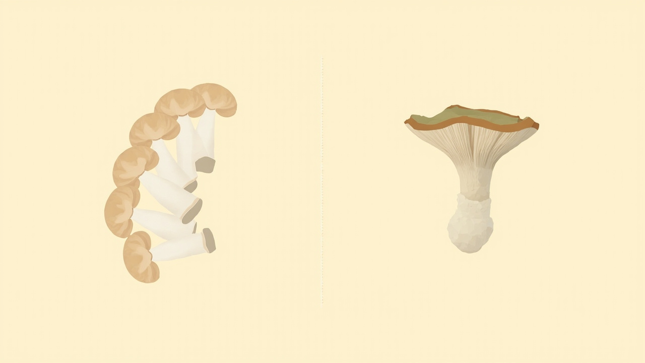 King oyster thick stem and small cap vs pearl oyster wide cap and no stem, cross-section comparison