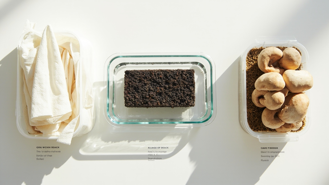 King oyster storage and second-flush lifecycle — paper-towel wrapped stems in deli container, soak protocol, and smaller second cluster